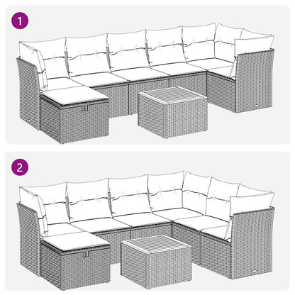 8-delige Loungeset met kussens poly rattan grijs