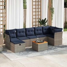 8-delige Loungeset met kussens poly rattan grijs