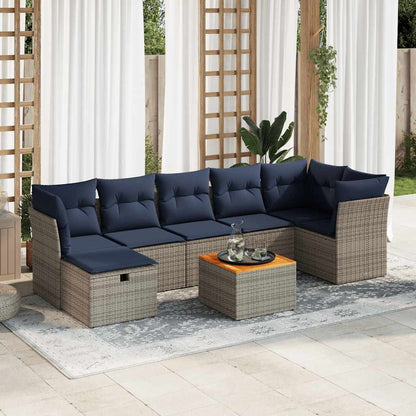 8-delige Loungeset met kussens poly rattan grijs