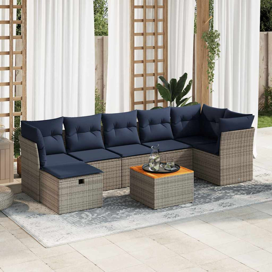 8-delige Loungeset met kussens poly rattan grijs