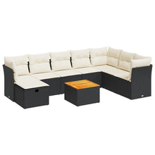 9-delige Loungeset met kussens poly rattan zwart