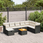 9-delige Loungeset met kussens poly rattan zwart