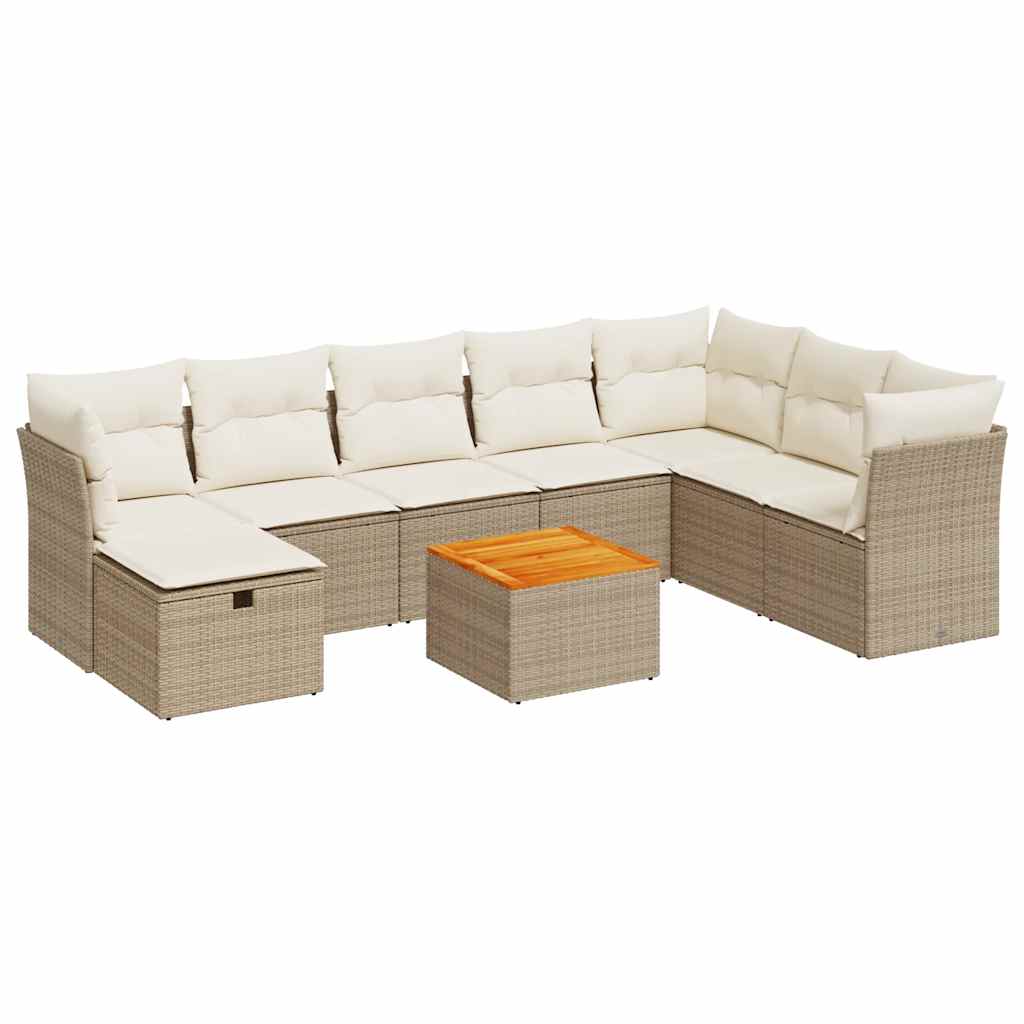 9-delige Loungeset met kussens poly rattan beige