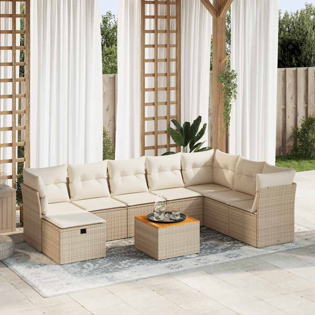 9-delige Loungeset met kussens poly rattan beige