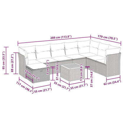 9-delige Loungeset met kussens poly rattan beige