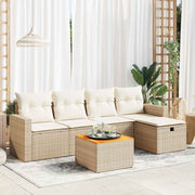 6-piece Lounge Set with cushions poly rattan beige