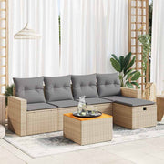 6-piece Lounge Set with cushions poly rattan beige