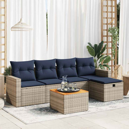 6-delige Loungeset met kussens poly rattan grijs