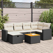 7-piece lounge set with cushions poly rattan black
