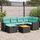 7-piece lounge set with cushions poly rattan black