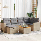 7-delige Loungeset met kussens poly rattan beige