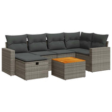 7-delige Loungeset met kussens poly rattan grijs