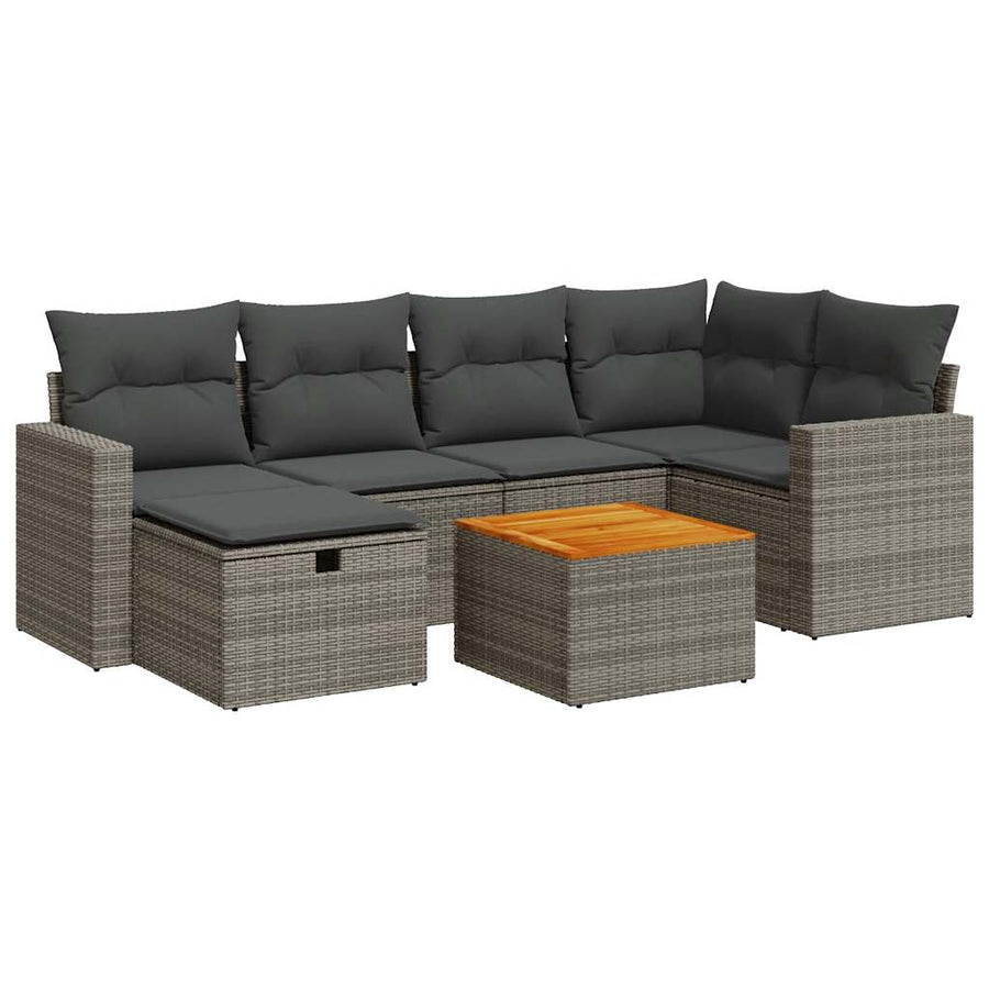 7-delige Loungeset met kussens poly rattan grijs