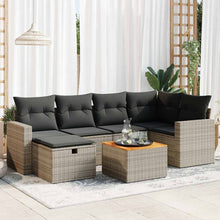 7-delige Loungeset met kussens poly rattan grijs