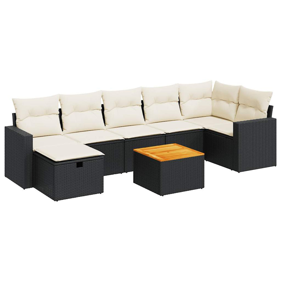 8-delige Loungeset met kussens poly rattan zwart