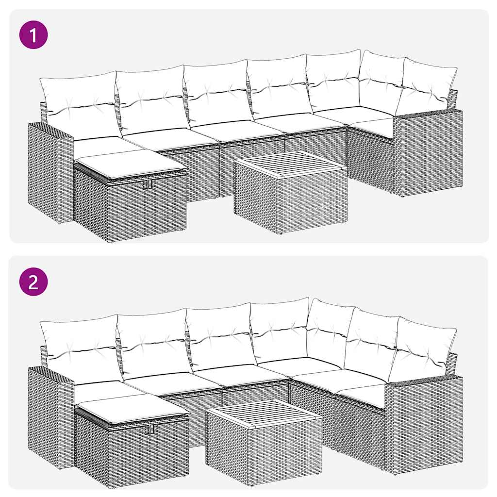 8-delige Loungeset met kussens poly rattan zwart