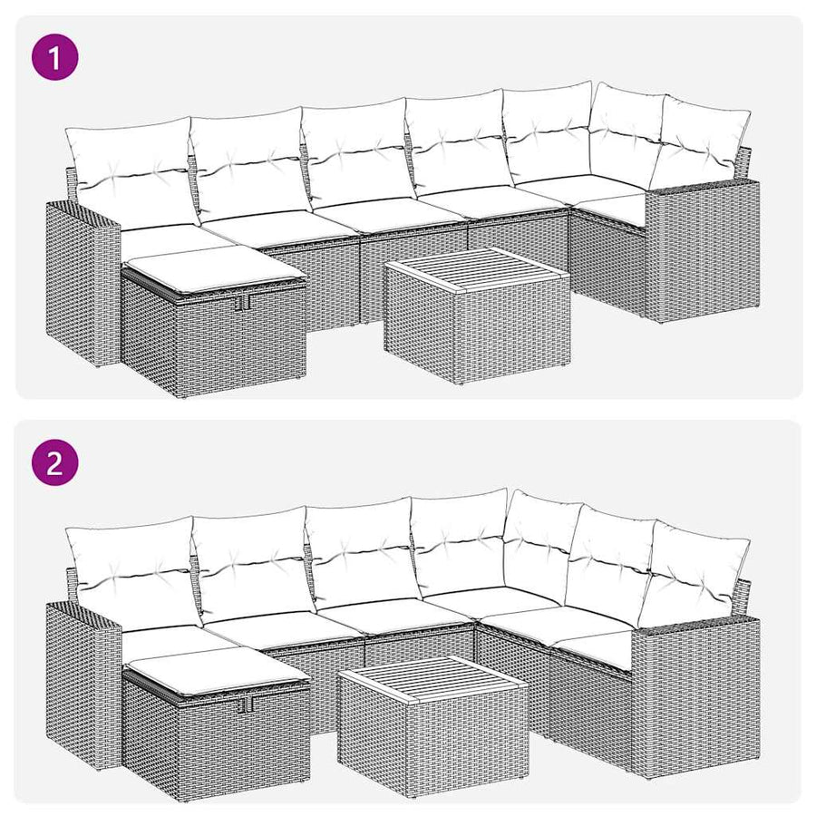 8-delige Loungeset met kussens poly rattan zwart