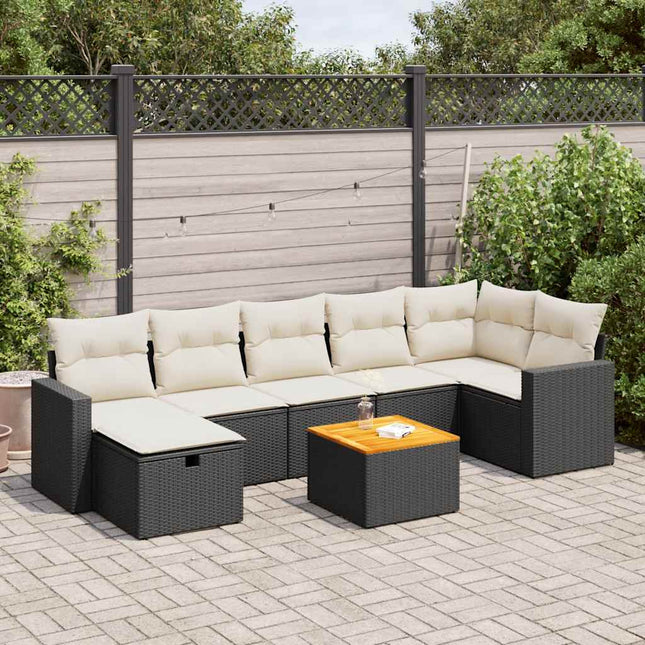 8-delige Loungeset met kussens poly rattan zwart