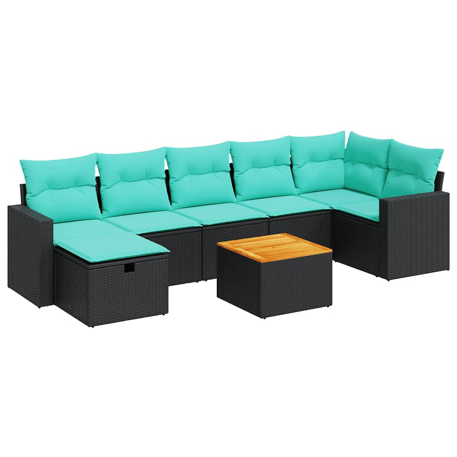 8-delige Loungeset met kussens poly rattan zwart