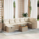 8-piece Lounge Set with Cushions Poly Rattan Beige
