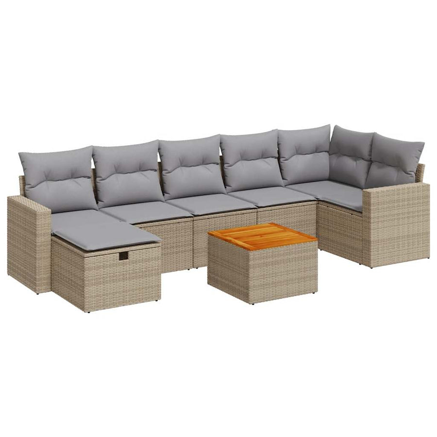 8-delige Loungeset met kussens poly rattan beige