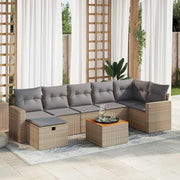 8-piece Lounge Set with Cushions Poly Rattan Beige