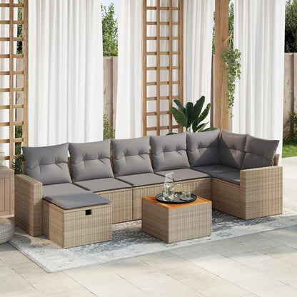 8-delige Loungeset met kussens poly rattan beige