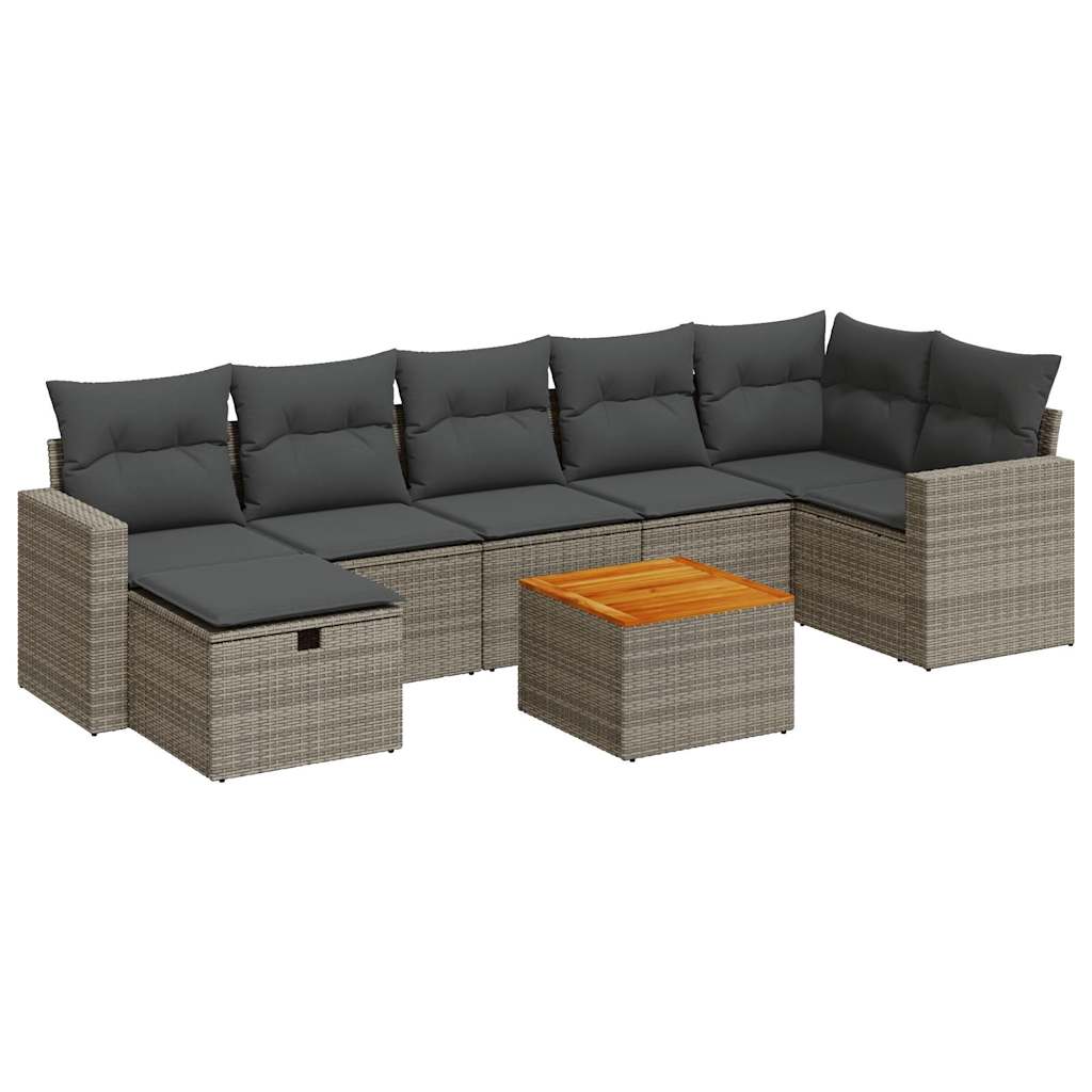 8-delige Loungeset met kussens poly rattan grijs