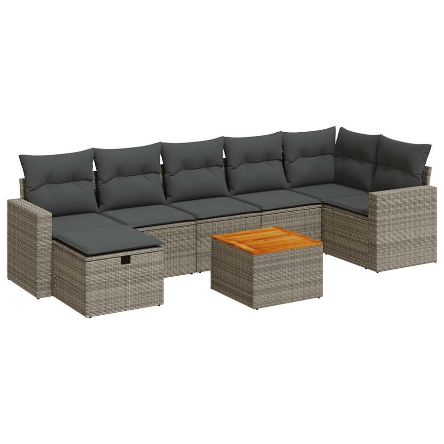 8-delige Loungeset met kussens poly rattan grijs