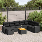 9-delige Loungeset met kussens poly rattan zwart