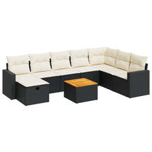 9-delige Loungeset met kussens poly rattan zwart