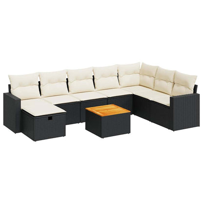9-delige Loungeset met kussens poly rattan zwart