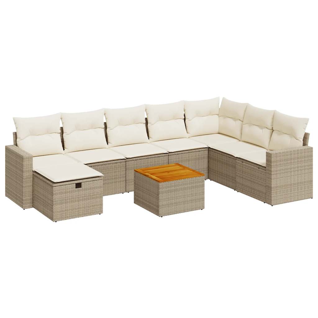 9-delige Loungeset met kussens poly rattan beige