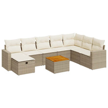 9-delige Loungeset met kussens poly rattan beige
