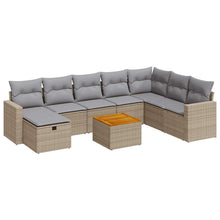 9-delige Loungeset met kussens poly rattan beige