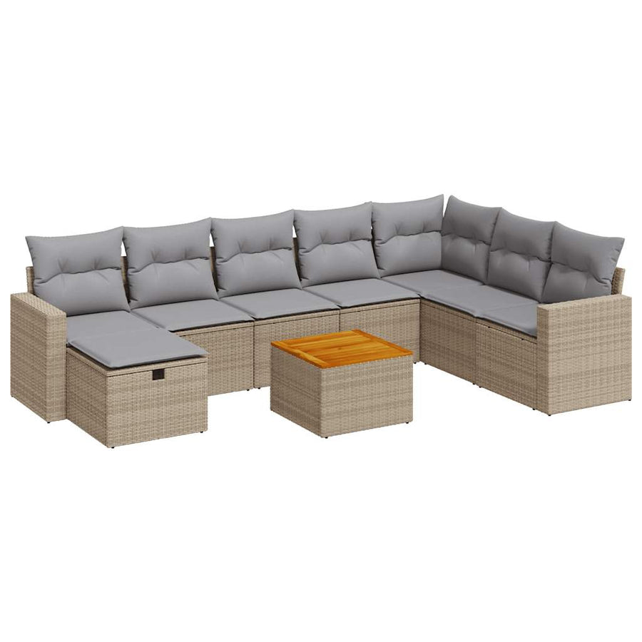 9-delige Loungeset met kussens poly rattan beige