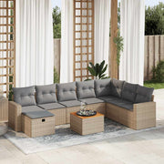 9-piece Loungeset with cushions poly rattan beige