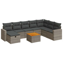 9-delige Loungeset met kussens poly rattan grijs