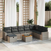 Loungeset 9-delig poly rattan grijs acaciahout tafel