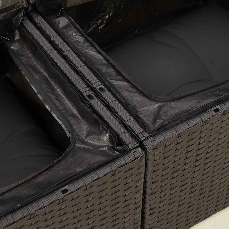 6-delige Loungeset met kussens poly rattan zwart