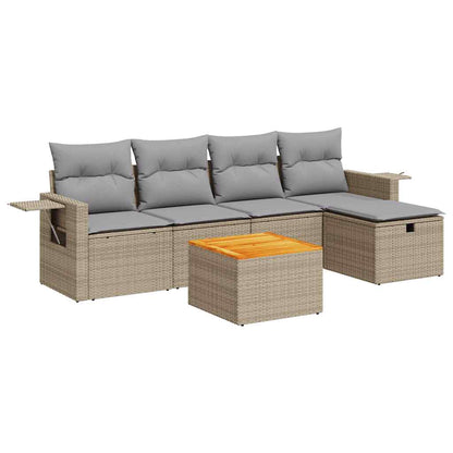 6-delige Loungeset met kussens poly rattan beige