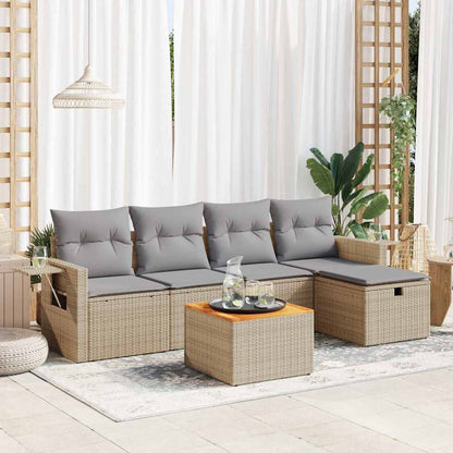 6-delige Loungeset met kussens poly rattan beige