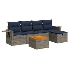 6-delige Loungeset met kussens poly rattan grijs