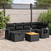 7-piece lounge set with cushions poly rattan black