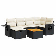 7-delige Loungeset met kussens poly rattan zwart