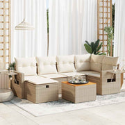 7-piece Lounge Set with Cushions Poly Rattan Beige