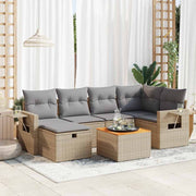 7-piece Lounge Set with Cushions Poly Rattan Beige