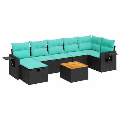 8-delige Loungeset met kussens poly rattan zwart