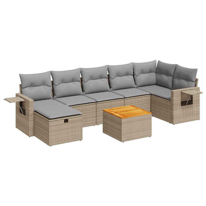 8-delige Loungeset met kussens poly rattan beige