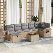 8-piece Lounge Set with Cushions Poly Rattan Beige